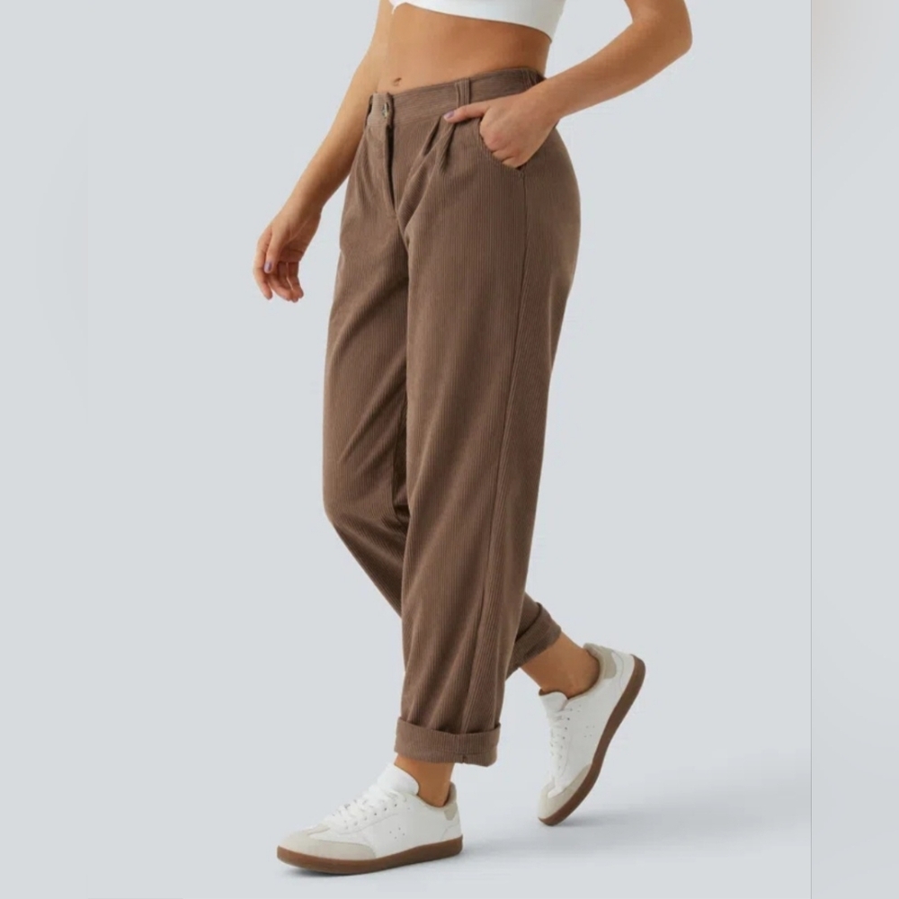HALARA Corduroy Pants With Zipper Pockets Mid Rise